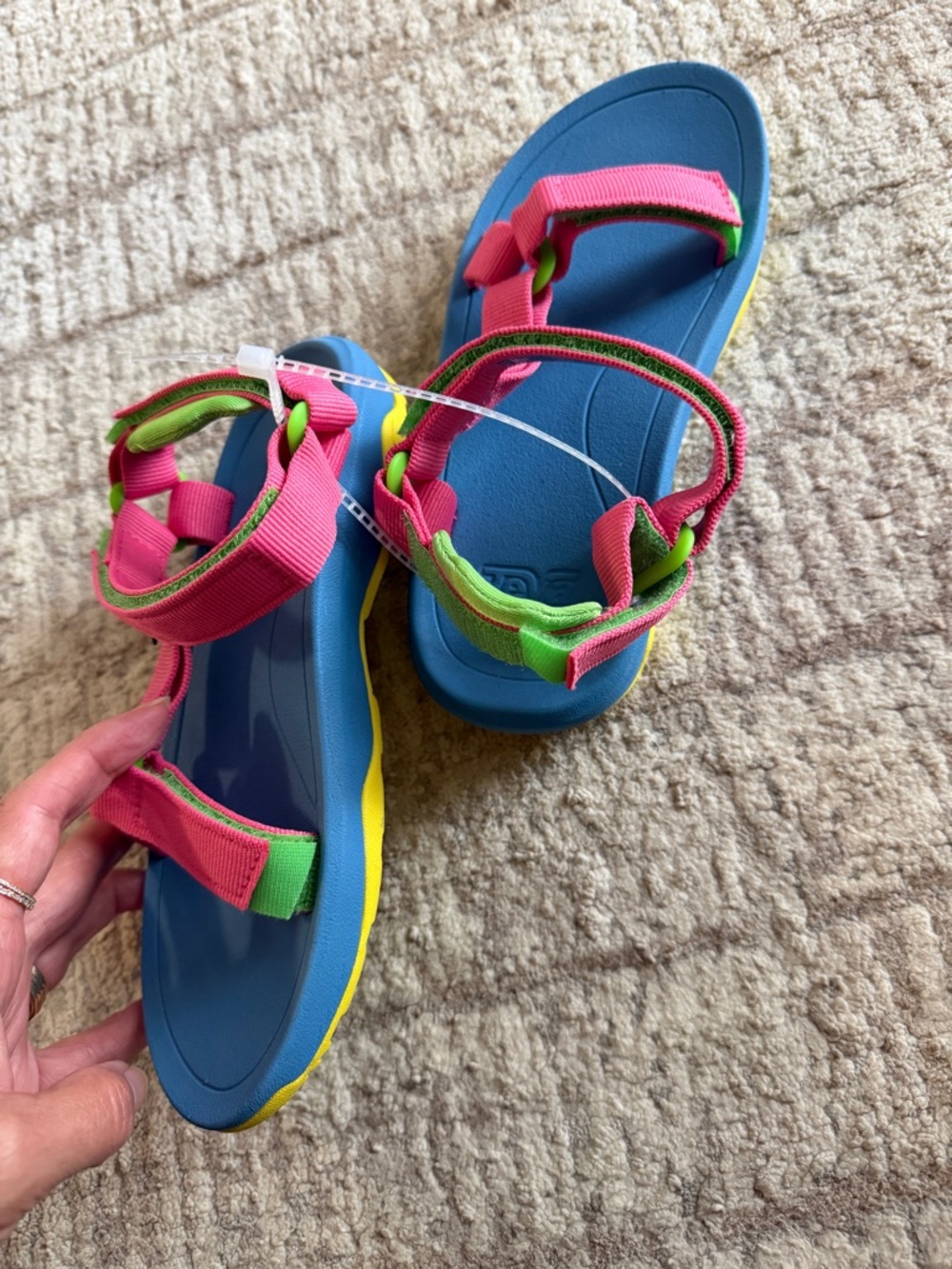 Teva Kids Blue Sandals with Pink and Green Straps - Picture 4 of 7